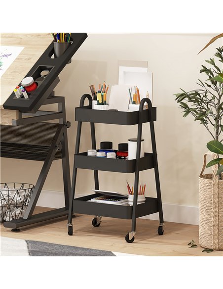 HOMCOM Three-Tier Storage Trolley - Black - pic 153671 | FastDaddyshop