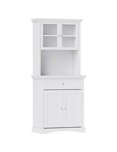 HOMCOM 4-Door Kitchen Cupboard with Drawer, Freestanding Kitchen Cabinet with Glass Doors, Adjustable Shelves and Open Counter, 