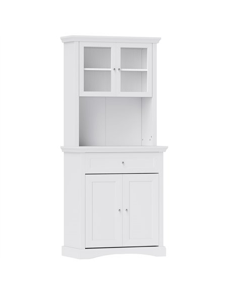 HOMCOM 4-Door Kitchen Cupboard with Drawer, Freestanding Kitchen Cabinet with Glass Doors, Adjustable Shelves and Open Counter,  - pic 153673 | FastDaddyshop