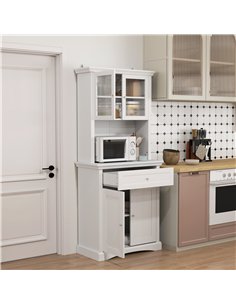 HOMCOM 4-Door Kitchen Cupboard with Drawer, Freestanding Kitchen Cabinet with Glass Doors, Adjustable Shelves and Open Counter,  2