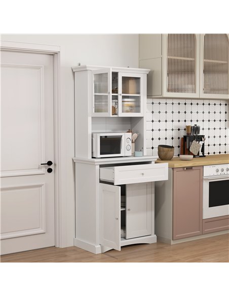 HOMCOM 4-Door Kitchen Cupboard with Drawer, Freestanding Kitchen Cabinet with Glass Doors, Adjustable Shelves and Open Counter,  - pic 153674 | FastDaddyshop