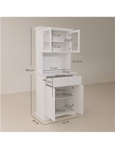 HOMCOM 4-Door Kitchen Cupboard with Drawer, Freestanding Kitchen Cabinet with Glass Doors, Adjustable Shelves and Open Counter, 