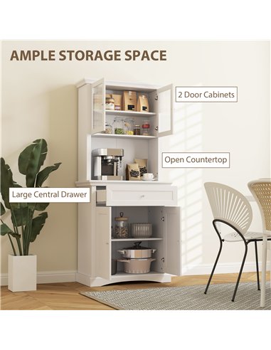 HOMCOM 4-Door Kitchen Cupboard with Drawer, Freestanding Kitchen Cabinet with Glass Doors, Adjustable Shelves and Open Counter, 