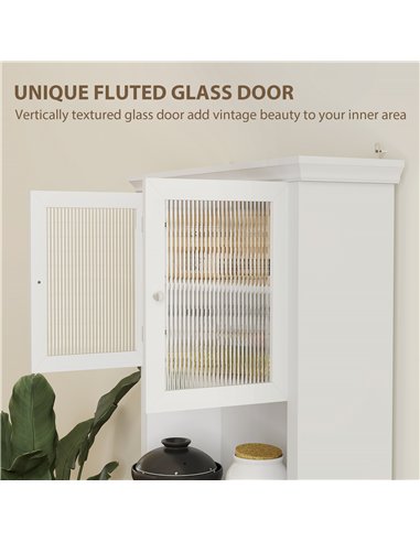 HOMCOM 4-Door Kitchen Cupboard with Drawer, Freestanding Kitchen Cabinet with Glass Doors, Adjustable Shelves and Open Counter, 