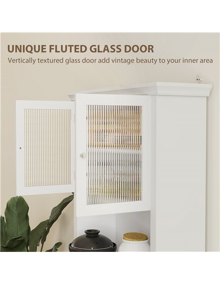 HOMCOM 4-Door Kitchen Cupboard with Drawer, Freestanding Kitchen Cabinet with Glass Doors, Adjustable Shelves and Open Counter,  - pic 153678 | FastDaddyshop