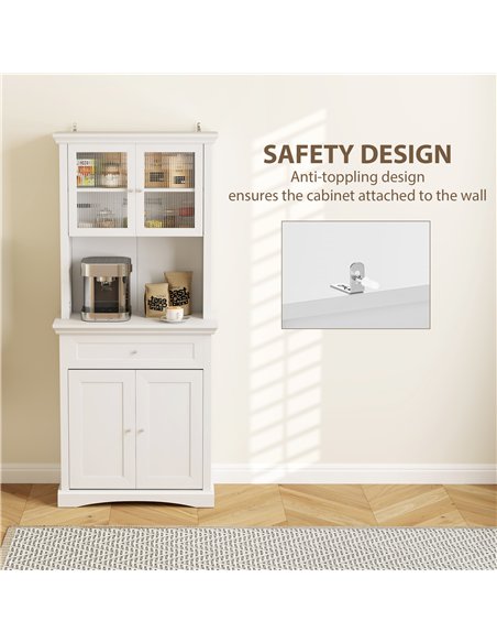 HOMCOM 4-Door Kitchen Cupboard with Drawer, Freestanding Kitchen Cabinet with Glass Doors, Adjustable Shelves and Open Counter,  - pic 153679 | FastDaddyshop