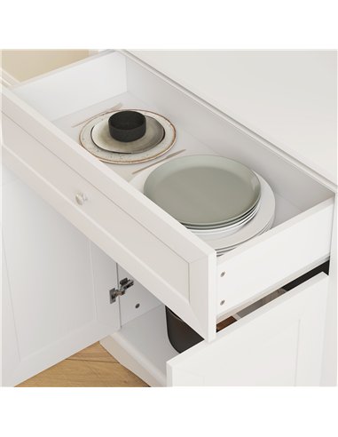HOMCOM 4-Door Kitchen Cupboard with Drawer, Freestanding Kitchen Cabinet with Glass Doors, Adjustable Shelves and Open Counter, 