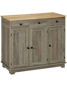 HOMCOM Modern Sideboard with Rubberwood Top, Buffet Cabinet with Storage Cabinets, Drawers and Adjustable Shelves for Dining Roo