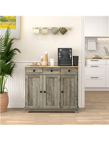 HOMCOM Modern Sideboard with Rubberwood Top, Buffet Cabinet with Storage Cabinets, Drawers and Adjustable Shelves for Dining Roo