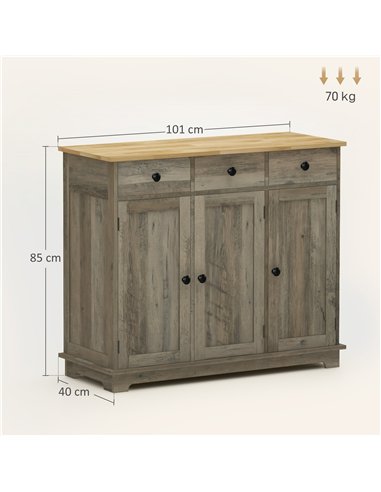 HOMCOM Modern Sideboard with Rubberwood Top, Buffet Cabinet with Storage Cabinets, Drawers and Adjustable Shelves for Dining Roo
