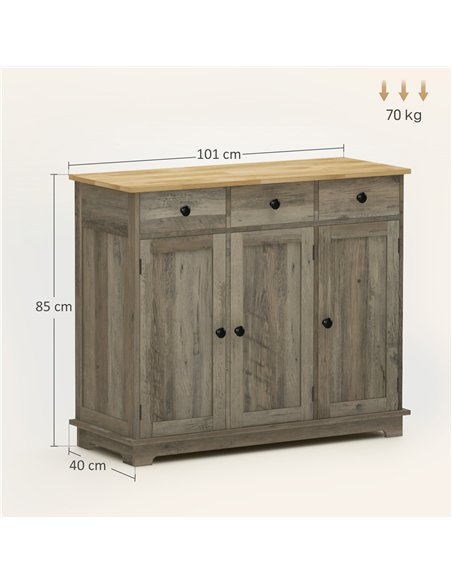 HOMCOM Modern Sideboard with Rubberwood Top, Buffet Cabinet with Storage Cabinets, Drawers and Adjustable Shelves for Dining Roo - pic 153684 | FastDaddyshop