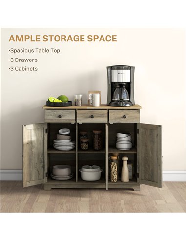 HOMCOM Modern Sideboard with Rubberwood Top, Buffet Cabinet with Storage Cabinets, Drawers and Adjustable Shelves for Dining Roo
