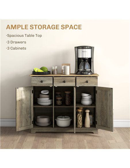HOMCOM Modern Sideboard with Rubberwood Top, Buffet Cabinet with Storage Cabinets, Drawers and Adjustable Shelves for Dining Roo - pic 153685 | FastDaddyshop