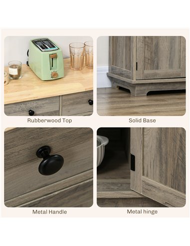HOMCOM Modern Sideboard with Rubberwood Top, Buffet Cabinet with Storage Cabinets, Drawers and Adjustable Shelves for Dining Roo
