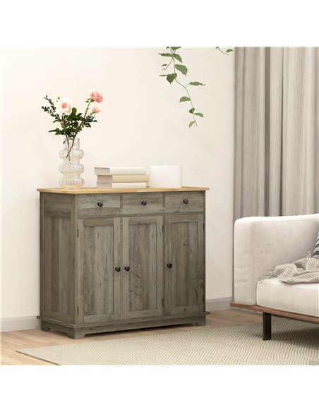HOMCOM Modern Sideboard with Rubberwood Top, Buffet Cabinet with Storage Cabinets, Drawers and Adjustable Shelves for Dining Roo - pic 153689 | FastDaddyshop