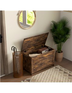 HOMCOM Storage Chest, Modern Storage Trunk with 2 Safety Hinges and Cut-out Handles, Wooden Toy Box for Living Room, Entryway, 7 2