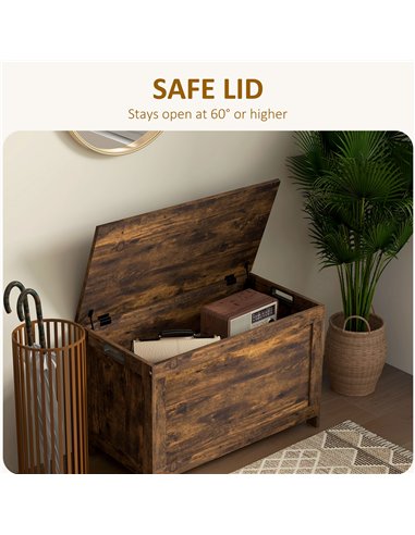 HOMCOM Storage Chest, Modern Storage Trunk with 2 Safety Hinges and Cut-out Handles, Wooden Toy Box for Living Room, Entryway, 7