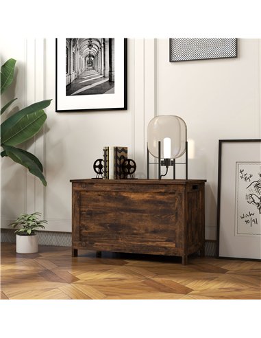 HOMCOM Storage Chest, Modern Storage Trunk with 2 Safety Hinges and Cut-out Handles, Wooden Toy Box for Living Room, Entryway, 7