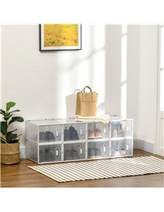 HOMCOM 8PCS Clear Shoe Box, Plastic Stackable Shoe Storage Box for UK/EU Size up to 12/46 with Magnetic Door for Women/Men, 28 x 2