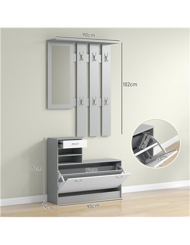 HOMCOM Three-in-One Hallway Storage Set - Grey/White