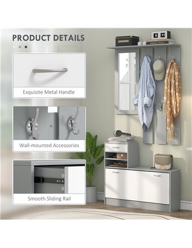 HOMCOM Three-in-One Hallway Storage Set - Grey/White
