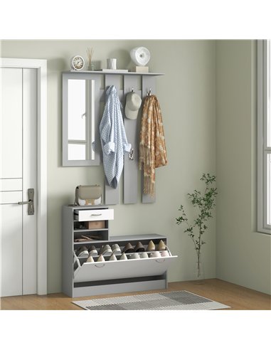 HOMCOM Three-in-One Hallway Storage Set - Grey/White