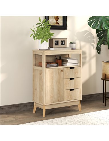 HOMCOM Small Sideboard with Drawers and Adjustable Shelf - Nature Wood Finish