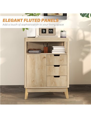 HOMCOM Small Sideboard with Drawers and Adjustable Shelf - Nature Wood Finish