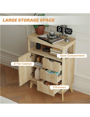 HOMCOM Small Sideboard with Drawers and Adjustable Shelf - Nature Wood Finish