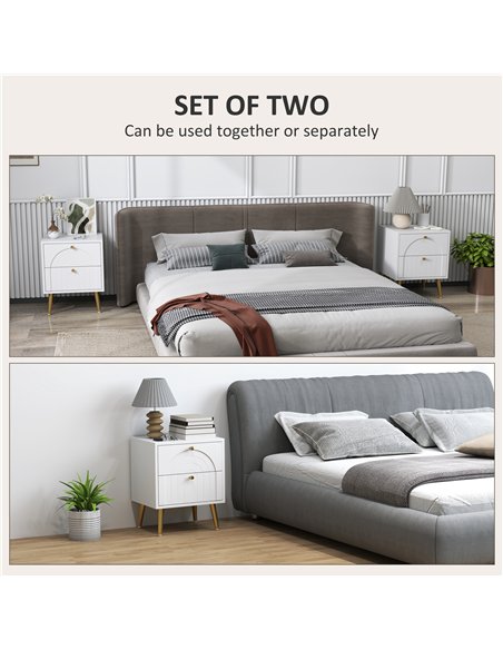 HOMCOM 2-Drawer Bedside Table Set of 2 - White - pic 153766 | FastDaddyshop