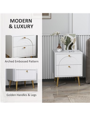 HOMCOM 2-Drawer Bedside Table Set of 2 - White