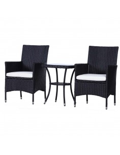 Outsunny 3-Piece Rattan Chair Set with Cushions, Black