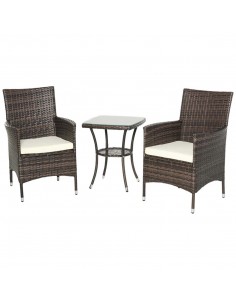 Outsunny 3-Piece Rattan Chair Set with Cushions, Brown