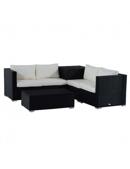 Outsunny 4-Seater Rattan Garden Corner Sofa Furniture Set with Cushion, Black - pic 15380 | FastDaddyshop