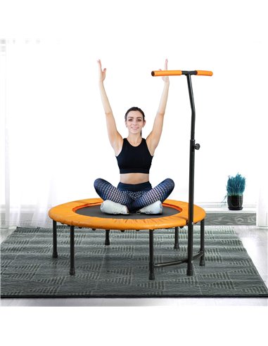 HOMCOM 40" Fitness Trampoline with Adjustable Handle, Rebounder Trampoline Mini Jumper for Indoor Exercise Workout, Support Up t