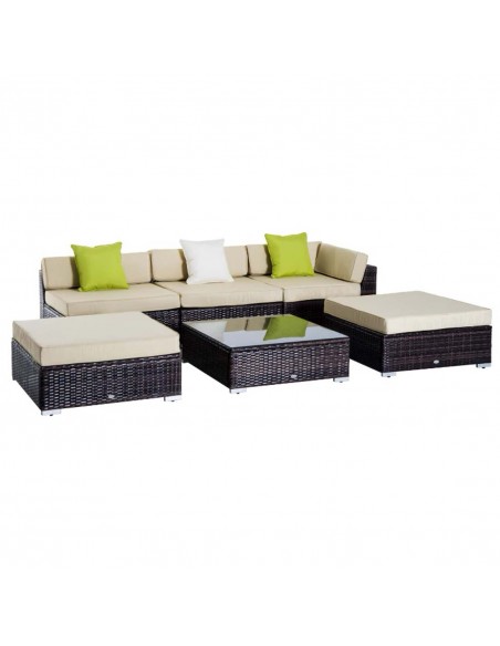 Outsunny 6 PC Outdoor Rattan Sofa Furniture Set with Coffee Table, Pillow Cushion, Brown - pic 15381 | FastDaddyshop
