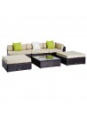 Outsunny 6 PC Outdoor Rattan Sofa Furniture Set with Coffee Table, Pillow Cushion, Brown