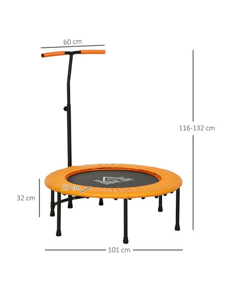 HOMCOM 40" Fitness Trampoline with Adjustable Handle, Rebounder Trampoline Mini Jumper for Indoor Exercise Workout, Support Up t - pic 153810 | FastDaddyshop