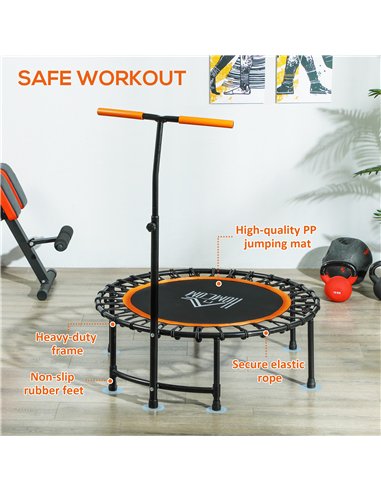 HOMCOM 40" Fitness Trampoline with Adjustable Handle, Rebounder Trampoline Mini Jumper for Indoor Exercise Workout, Support Up t