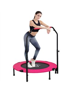 HOMCOM 40" Foldable Mini Fitness Trampoline, with Adjustable Foam Handle, Pink