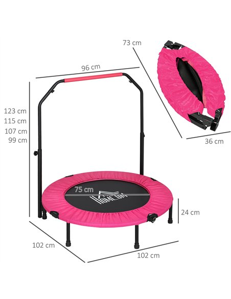 HOMCOM 40" Foldable Mini Fitness Trampoline, with Adjustable Foam Handle, Pink - pic 153819 | FastDaddyshop