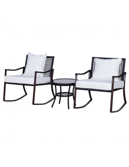 Outsunny 3 Pieces PE Rattan Garden Rocking Chair Set with Cushion, Round Coffee Table, Brown - pic 15382 | FastDaddyshop