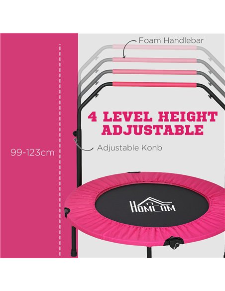 HOMCOM 40" Foldable Mini Fitness Trampoline, with Adjustable Foam Handle, Pink - pic 153820 | FastDaddyshop