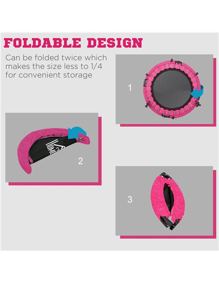 HOMCOM 40" Foldable Mini Fitness Trampoline, with Adjustable Foam Handle, Pink - pic 153821 | FastDaddyshop