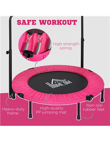 HOMCOM 40" Foldable Mini Fitness Trampoline, with Adjustable Foam Handle, Pink