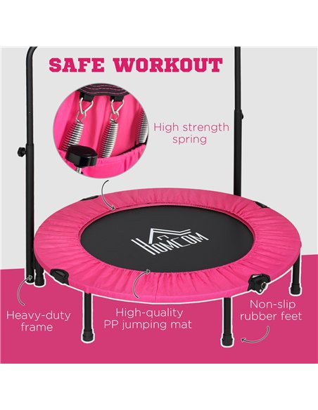 HOMCOM 40" Foldable Mini Fitness Trampoline, with Adjustable Foam Handle, Pink - pic 153822 | FastDaddyshop
