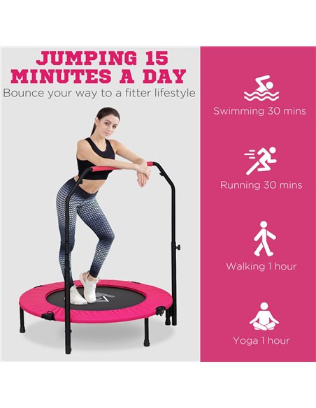 HOMCOM 40" Foldable Mini Fitness Trampoline, with Adjustable Foam Handle, Pink - pic 153823 | FastDaddyshop