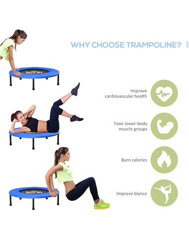 HOMCOM 32" Mini Fitness Trampoline Home Gym Yoga Exercise Rebounder Indoor Outdoor Jumper with Safety Pad, Support Up to 100 KG,