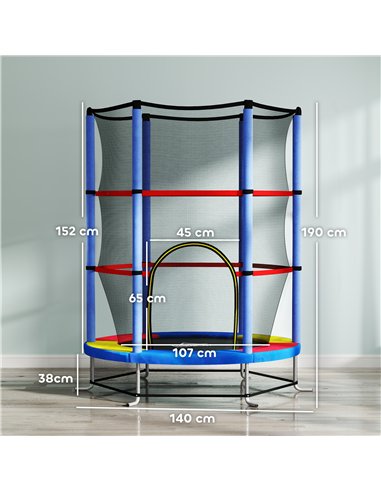 HOMCOM Kids Trampoline, with Enclosure Net, Steel Frame, for Ages 3-6 Years - MultiColoured