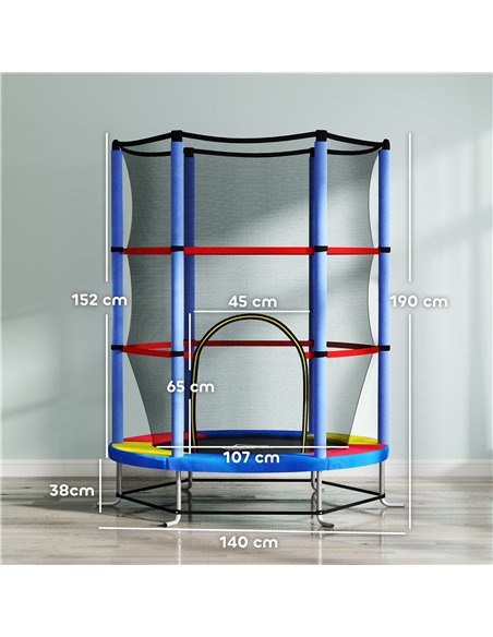 HOMCOM Kids Trampoline, with Enclosure Net, Steel Frame, for Ages 3-6 Years - MultiColoured - pic 153837 | FastDaddyshop